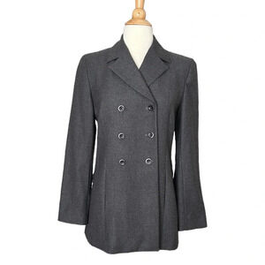 BANANA REPUBLIC Italian Wool Cashmere Double Breasted Coat Gray Lightweight 2‎